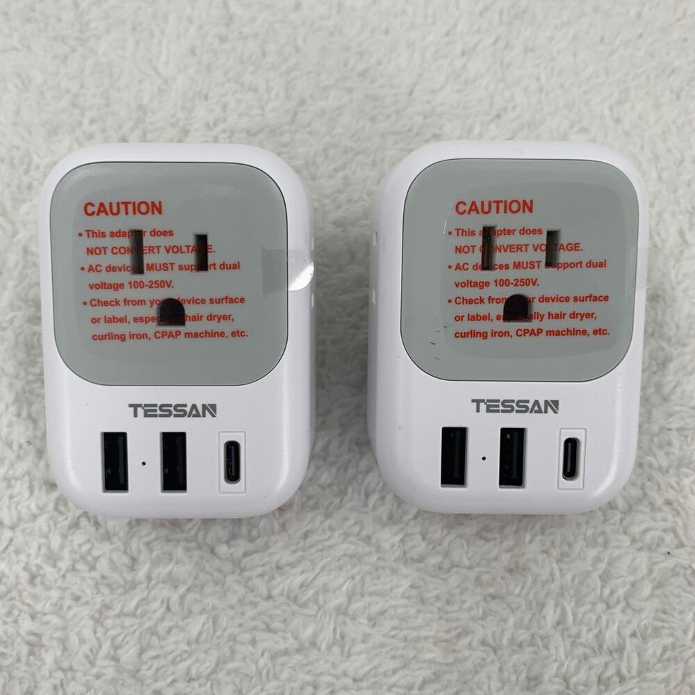 2 Tessan Travel Plug Adapter TS-161-EU-C 4 Outlet/2 USB/1 USB-C US to Europe